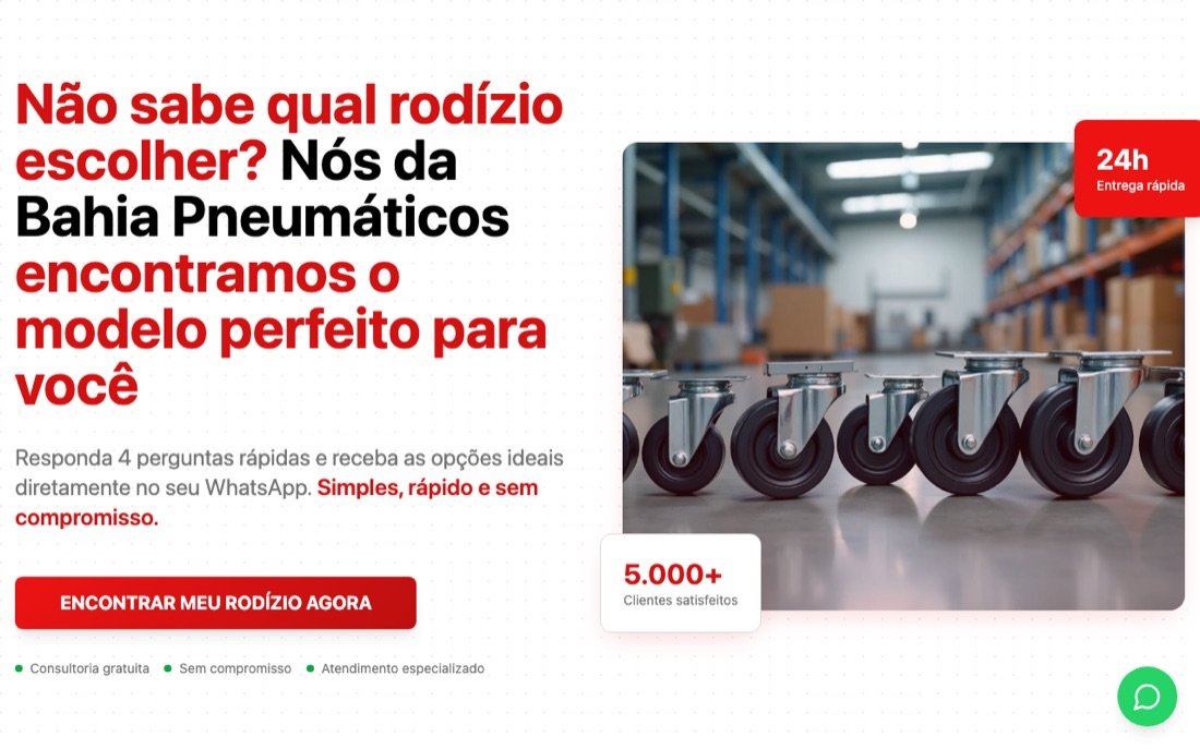 Site da Bahia Pneumáticos, rodízios industriais