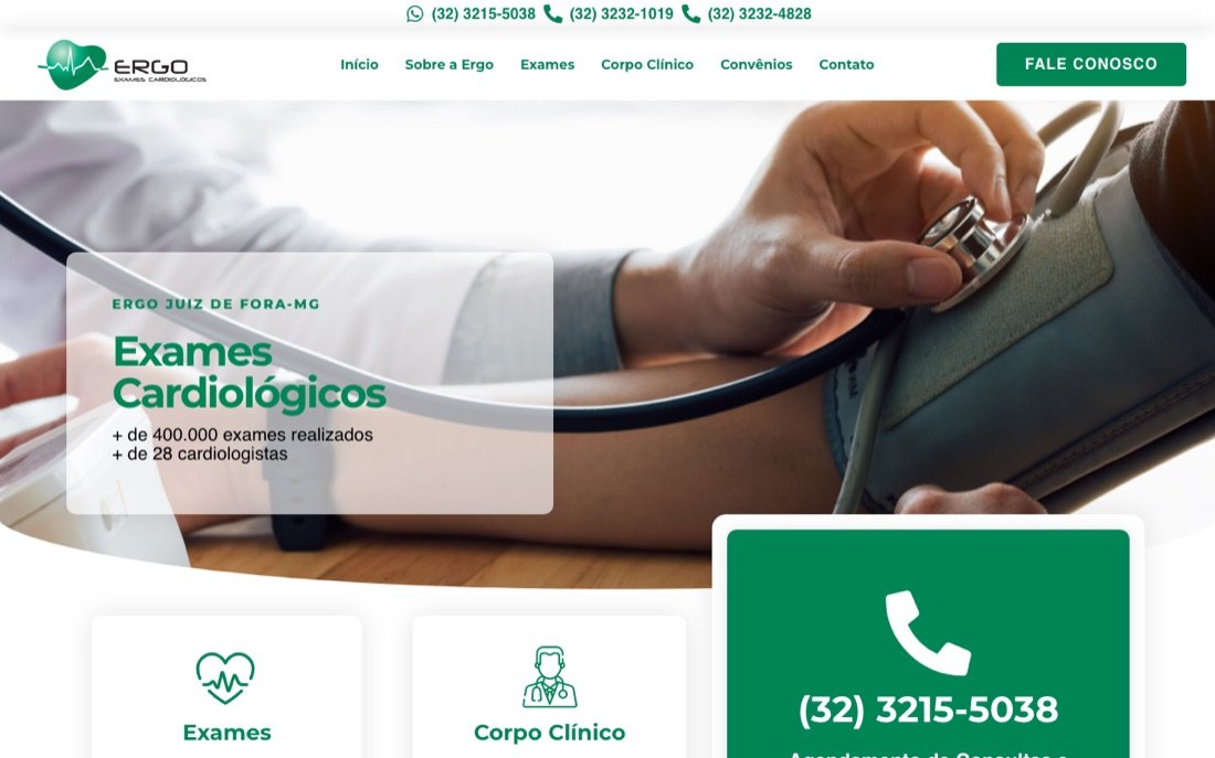 Site da ERGO JF, clínica de exames cardiológicos em Juiz de Fora