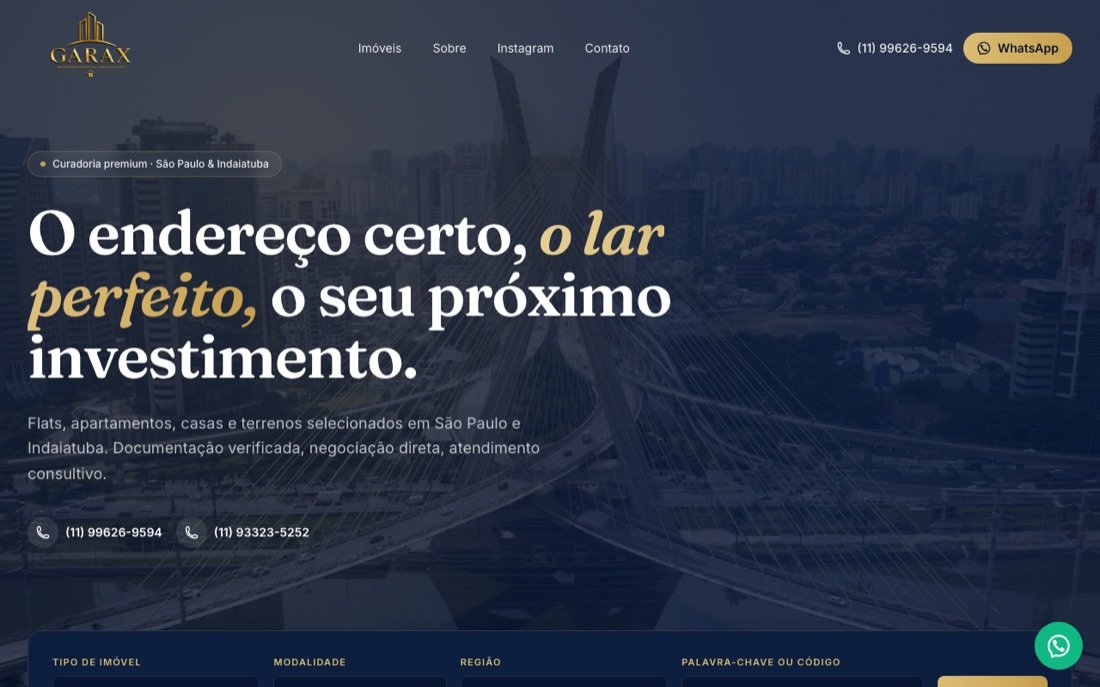 Site da GARAX Imóveis, imobiliária em São Paulo e Indaiatuba